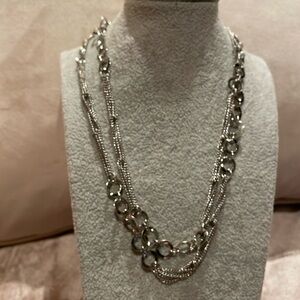 Circle Station Necklace Silvertone 34”